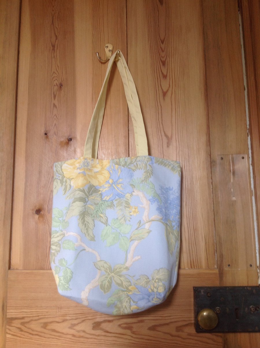 Blue and yellow floral tote bag