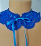 Blue Crochet Lace Collar, Handmade Detachable Floral Accessory with Satin Ribbon - Image 2