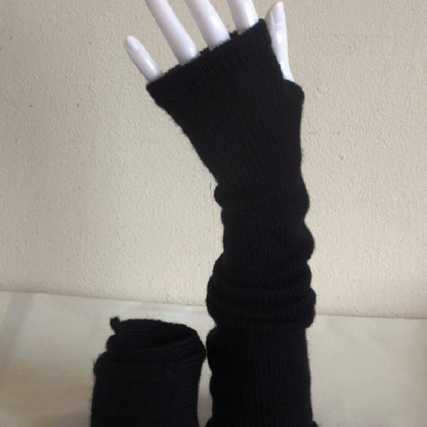 Handmade black arm warmers, hand warmers, fingerless gloves for women
