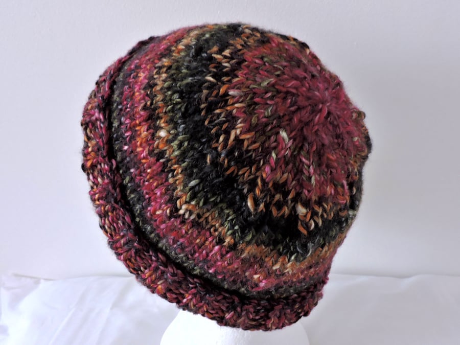Beanie Hat for Adults Raspberry Olive Dark Grey Gold