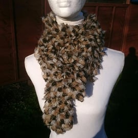 Cozy croched fringed wrap brown-beige color shawl,neck wrap-looks like fur