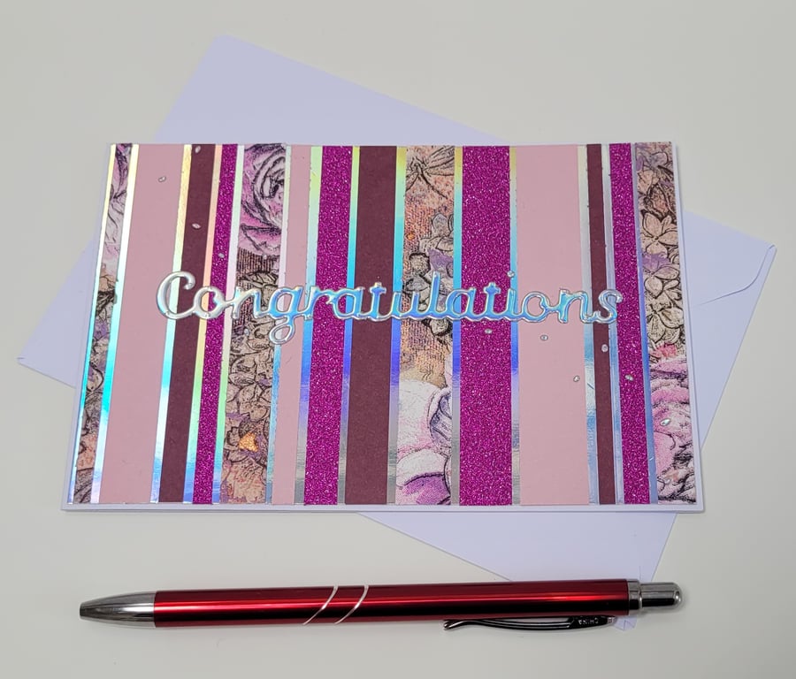  Congratulations - Time to Celebrate - Hand Made Greetings Card - Pink