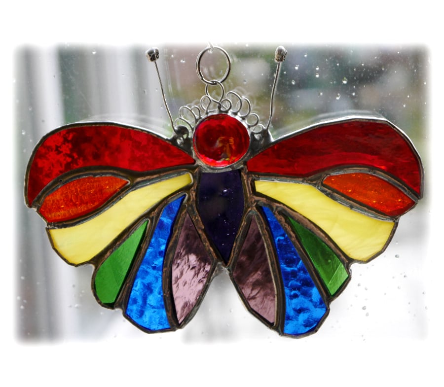 SOLD Butterfly Suncatcher Stained Glass Rainbow Handmade 069