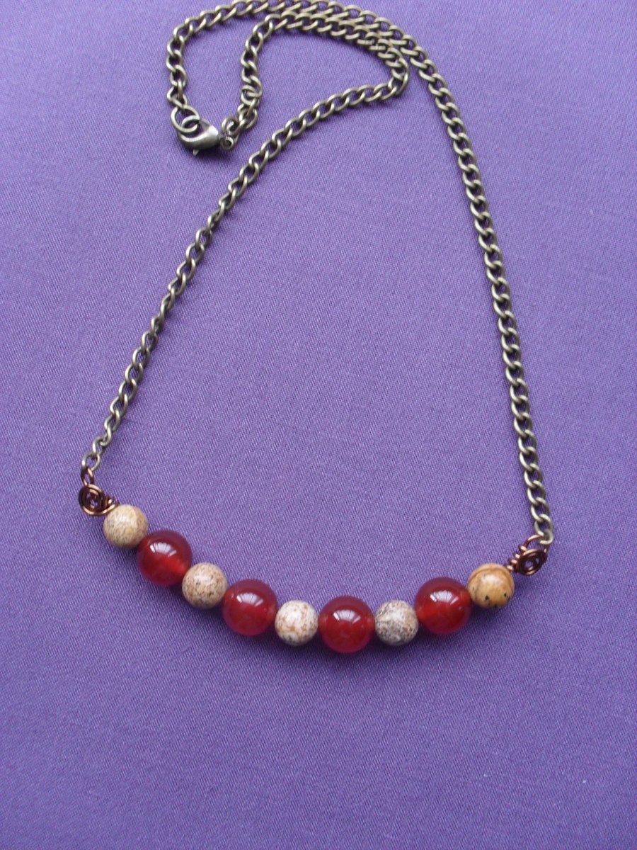 Picture Jasper and Agate Bar Style Necklace