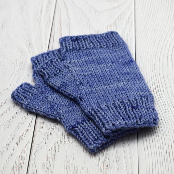 Hand Knitted Fingerless mittens - Purple- Extra Small