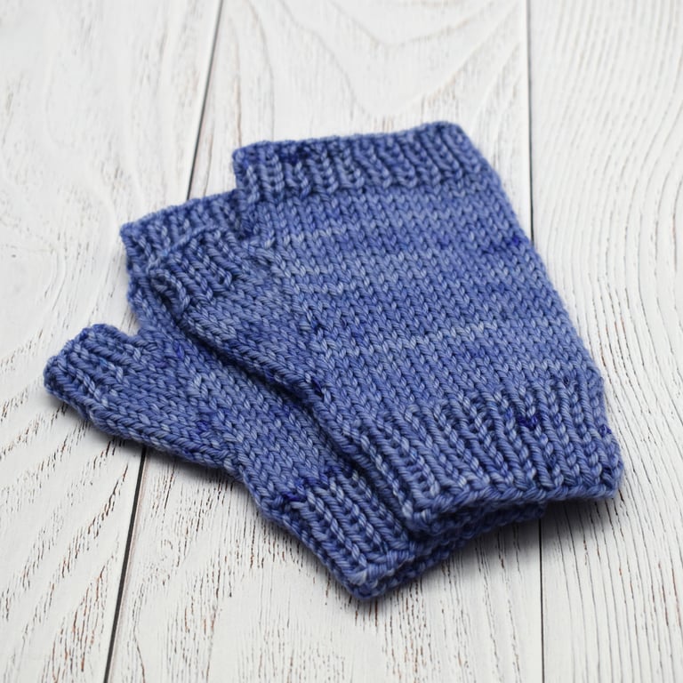 Hand Knitted Fingerless mittens - Purple- Extra Small