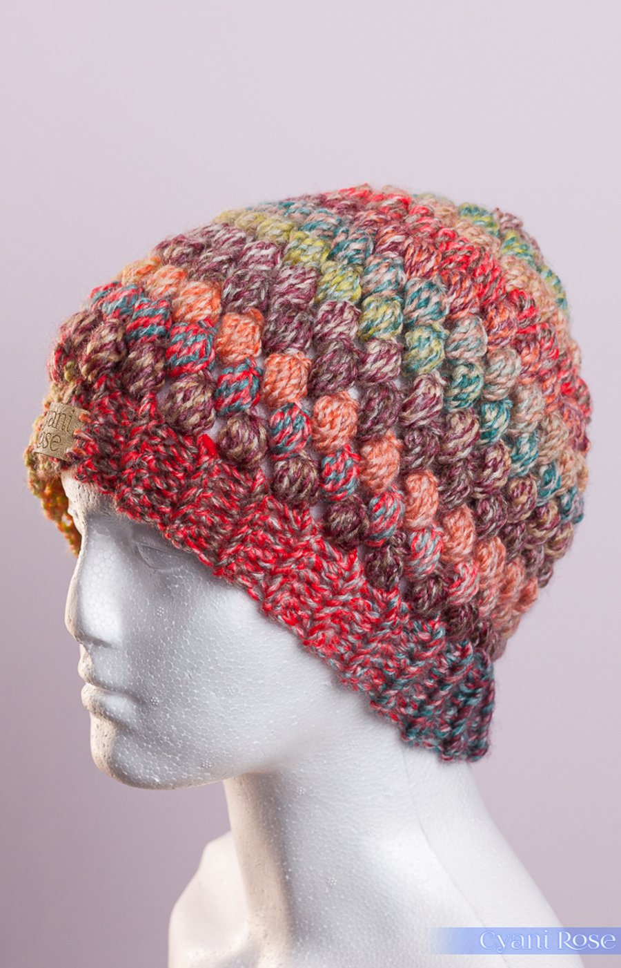 Image of Hat-handmade crochet puff stitch beanie hat autumnal colours