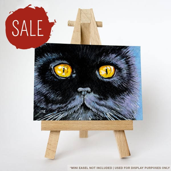 SALE - Original ACEO - Black Cat with Yellow Eyes