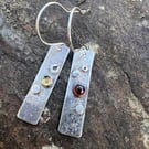 Mismatched Textured Silver Earrings with a Garnet and Citrine