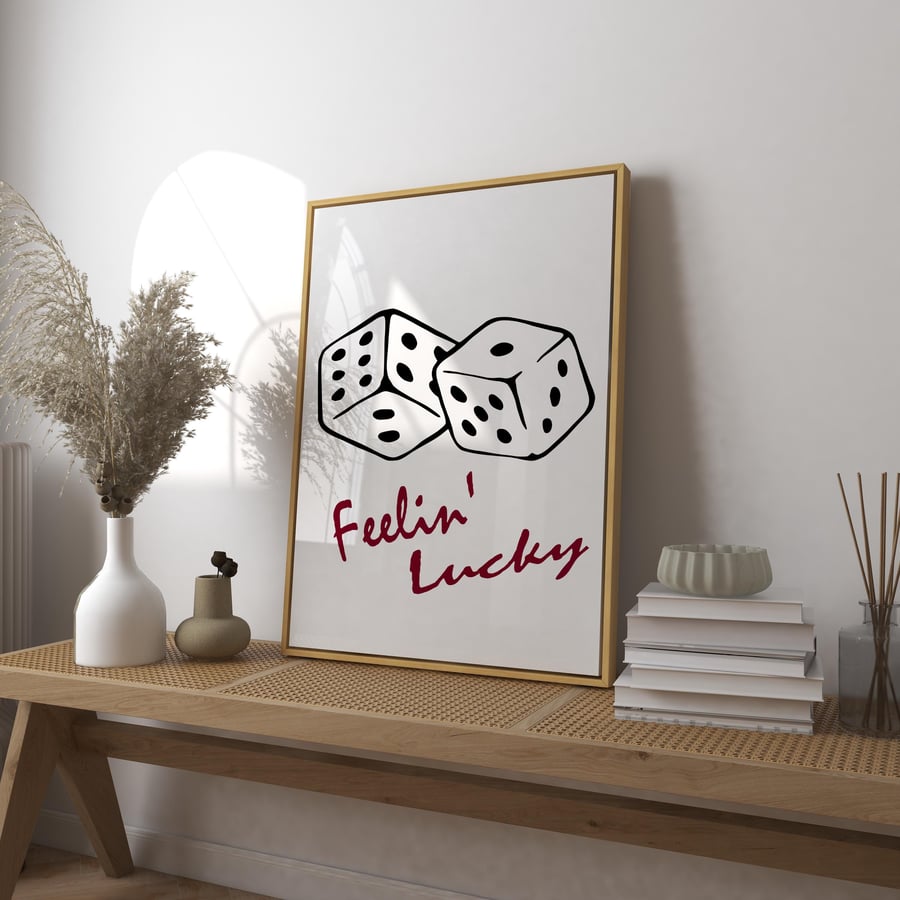 Feelin' Lucky Art Print Poster, Vintage Dice Print, Trendy Retro Print, Funky Il