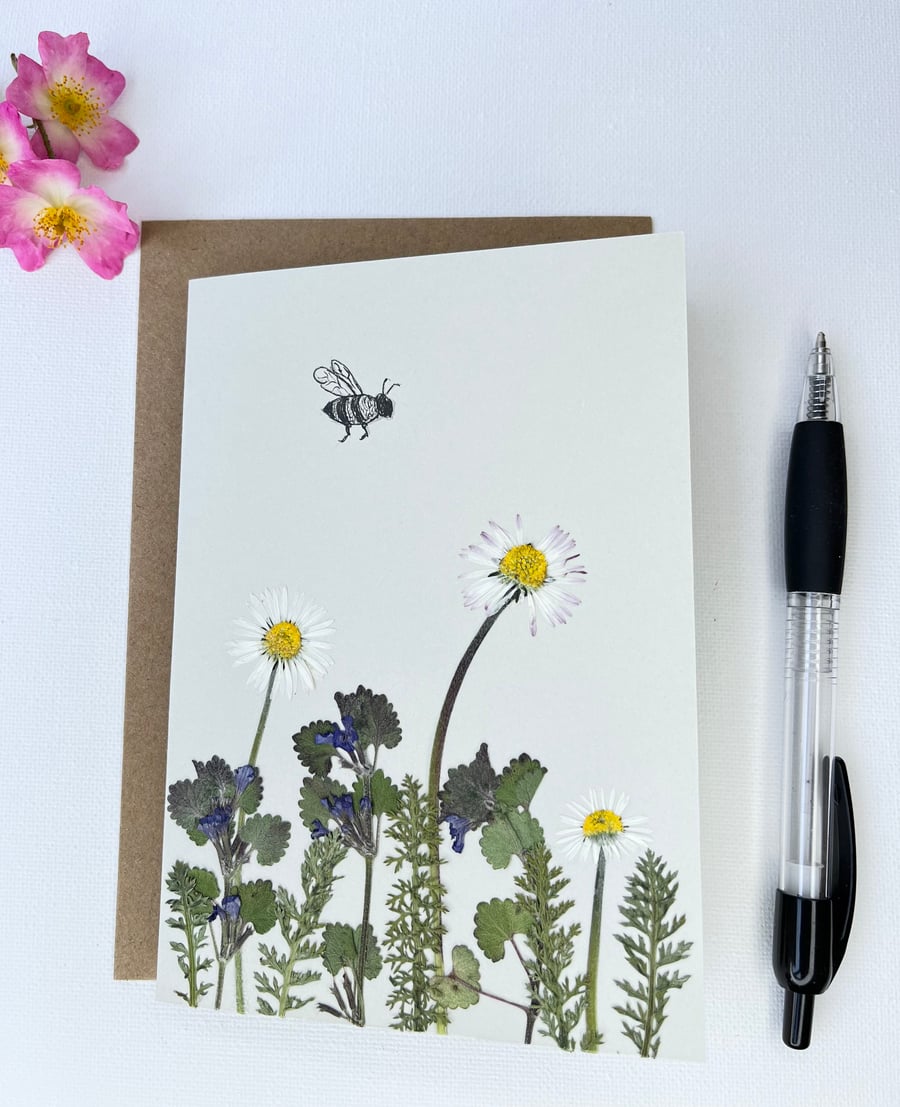 Handmade Real Pressed Wildflowers and Foliage Greeting Card