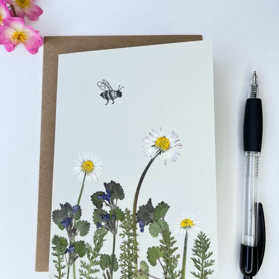 Handmade Real Pressed Wildflowers and Foliage Greeting Card