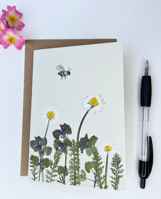 Handmade Real Pressed Wildflowers and Foliage Greeting Card