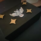 Mystical Silver owl and stars handcrafted wood trinket, jewellery, keepsafe box