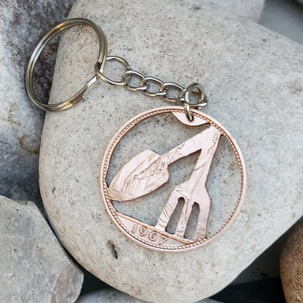 Gardeners Keyring or bag charm upcycled from a Penny Coin