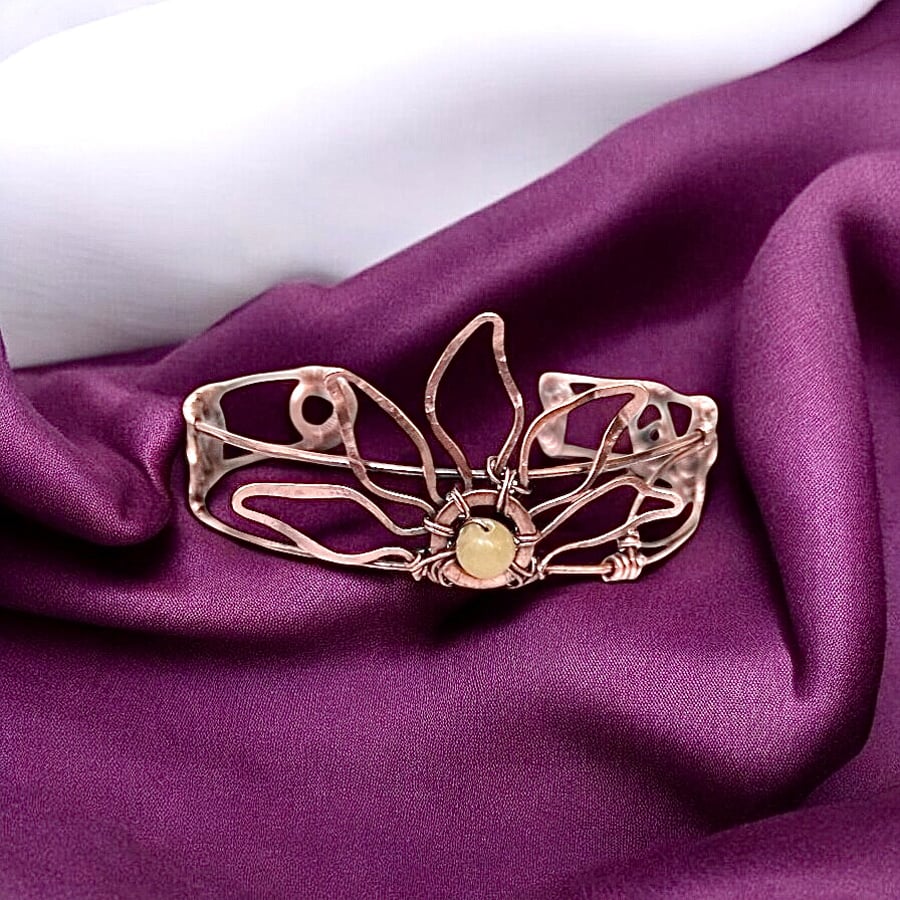 Oxidised Copper Flower Bangle L - XL, Adjustable, Gift Boxed