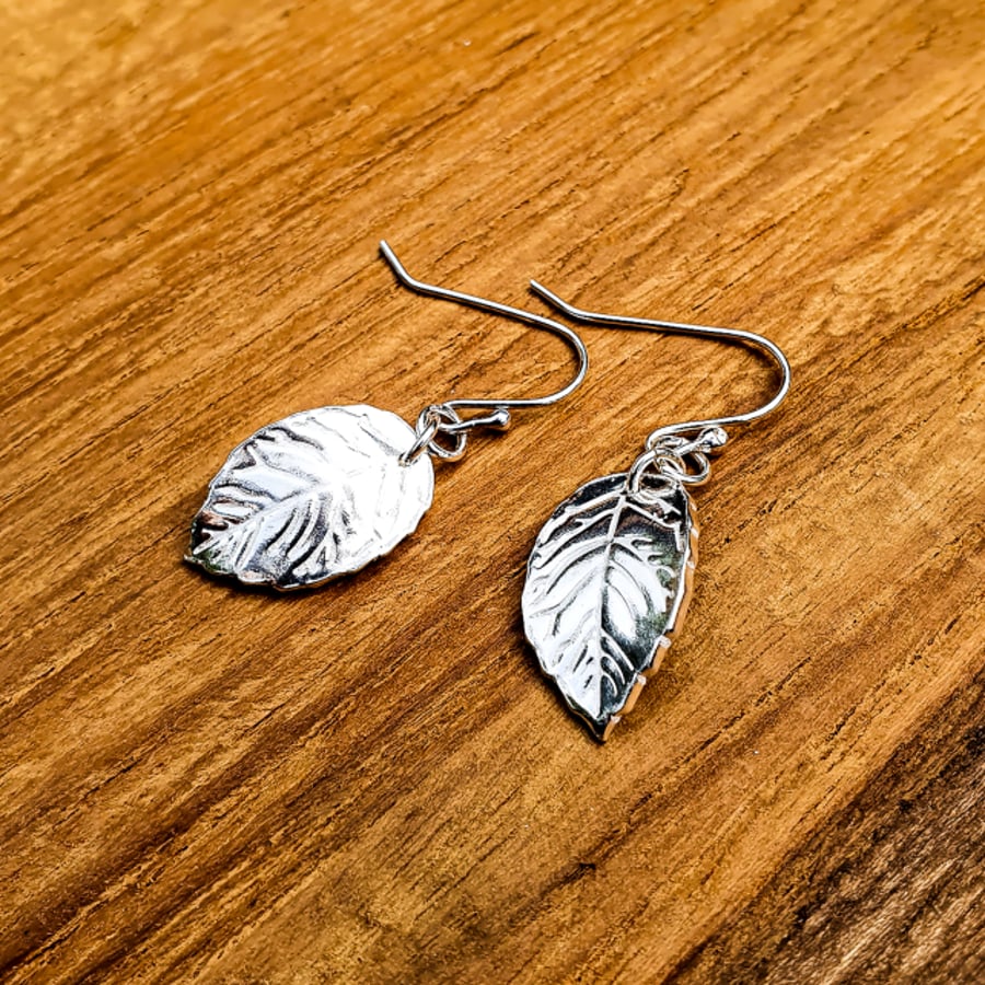 Fine Silver Leaf Earrings