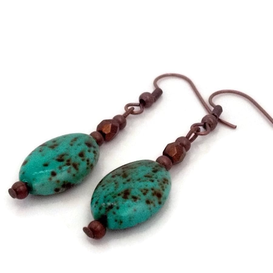 Mottled Green & Copper Earrings