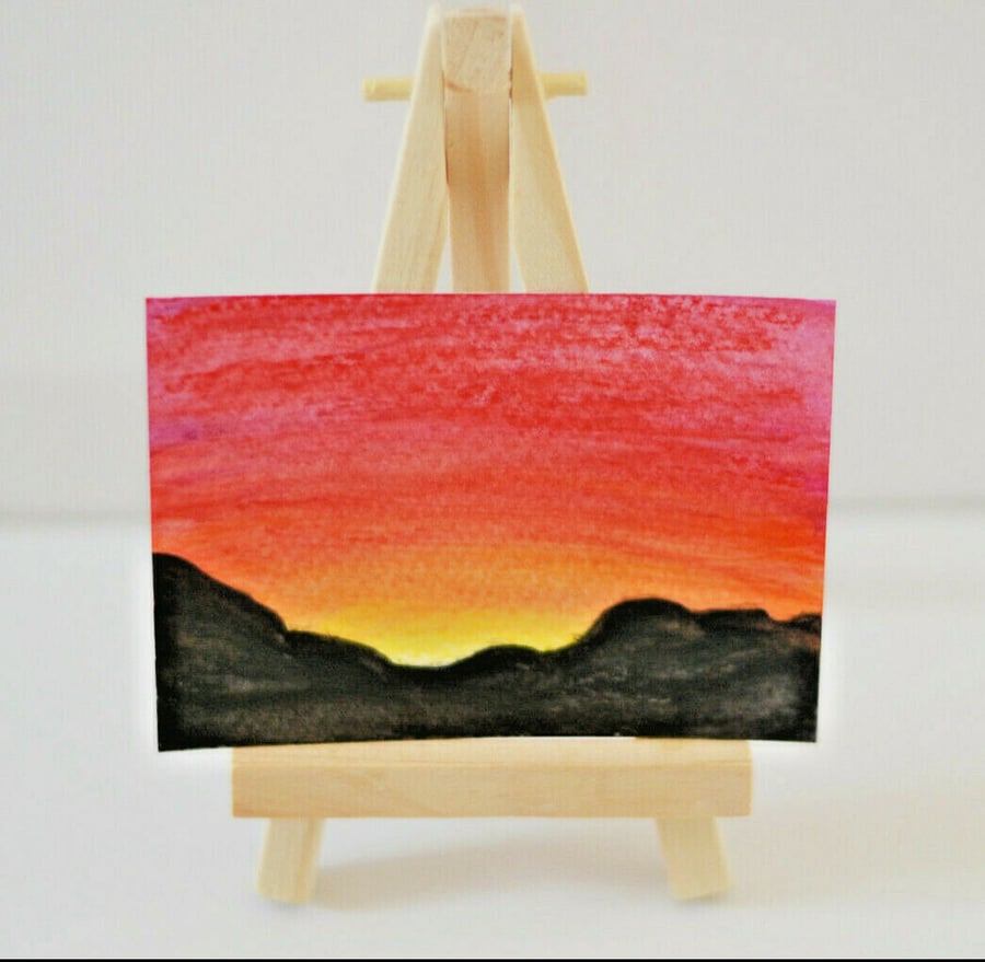 Sunrise Aceo WaterColour Painting,  Miniture Art