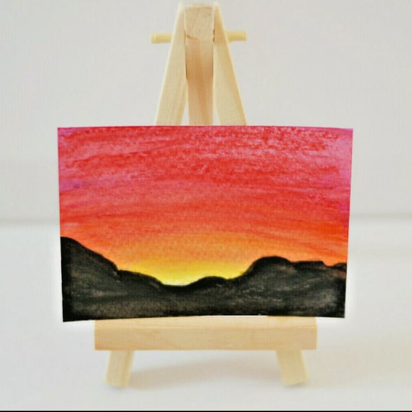 Sunrise Aceo WaterColour Painting,  Miniture Art