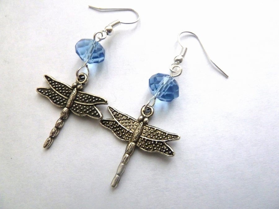SALE blue dragonfly earrings