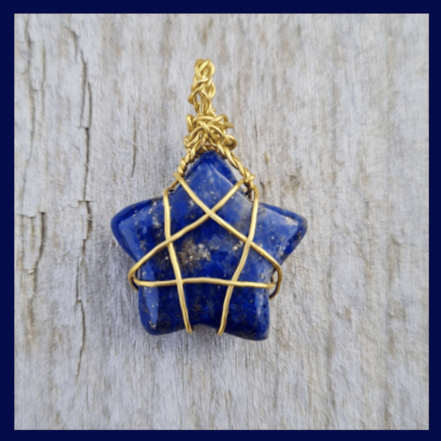 Wire Wrapped Lapis Lazuli Star Pendant, Necklace