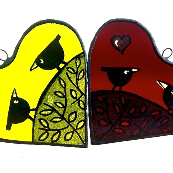 Burgundy Love Birds Sun Catcher