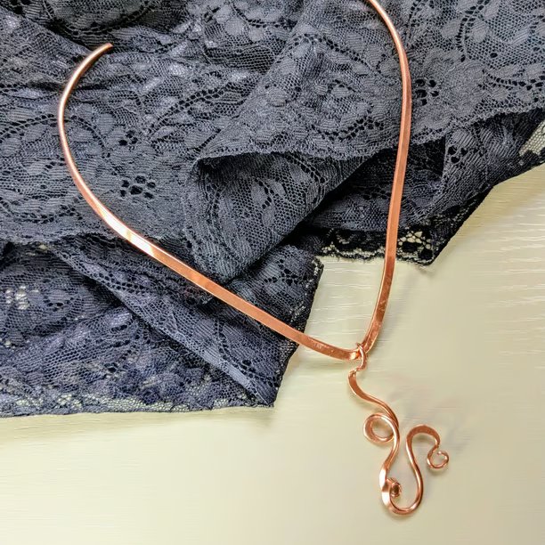 Large Swirly Copper Pendant in art Nouveau Style