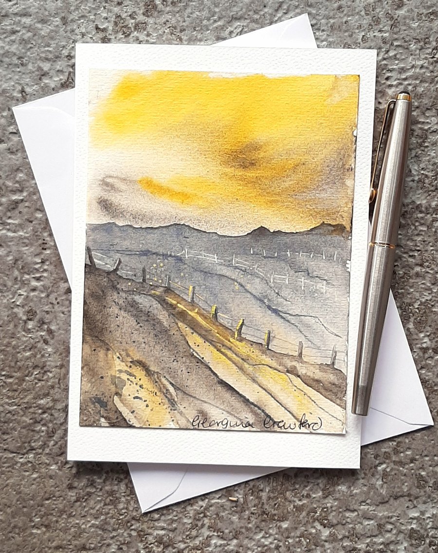 Evening Light. Blank Card. Handpainted Watercolour