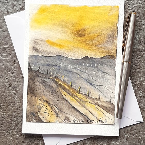 Evening Light. Blank Card. Handpainted Watercolour