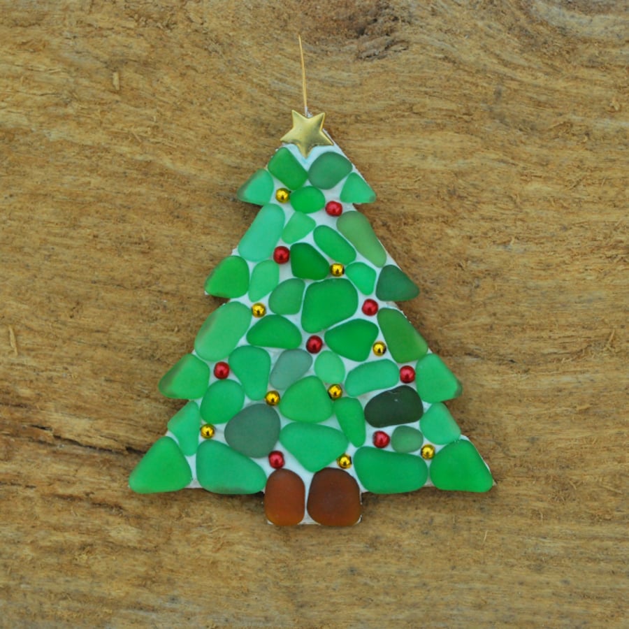 Beach glass mosaic Christmas tree 