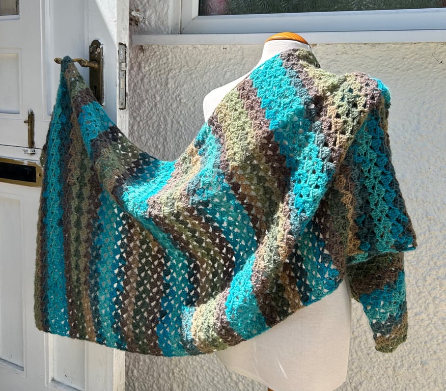 Rectangular lace wrap shawl or oversized scarf in soft merino wool 