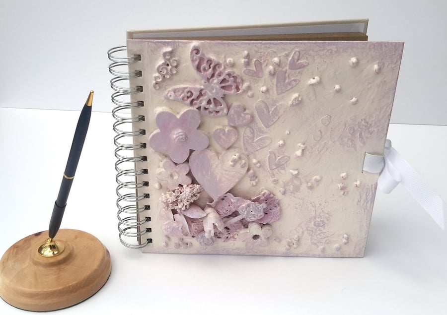 SOLD- Pretty Mixed Media Journal, Scrapbook, Album, Butterfly Hearts & flowers 