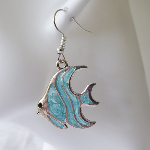 Aqua-Blue Enamelled Angel Fish Earrings 
