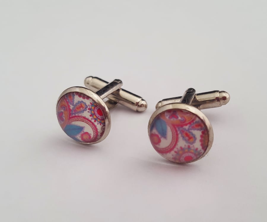 Pink paisley cufflinks