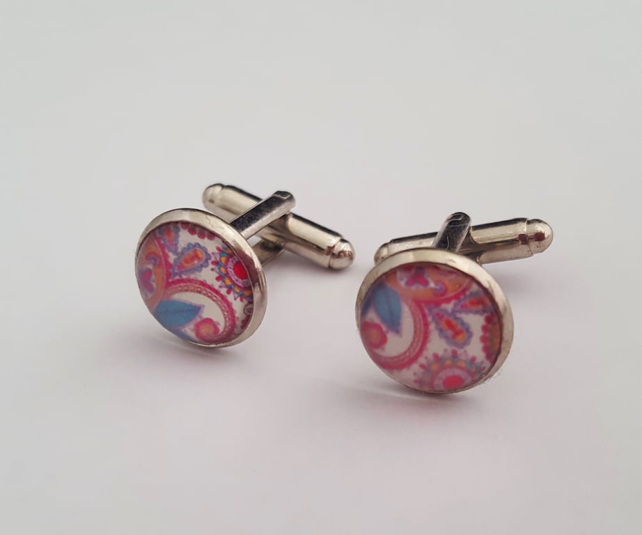 Pink paisley cufflinks