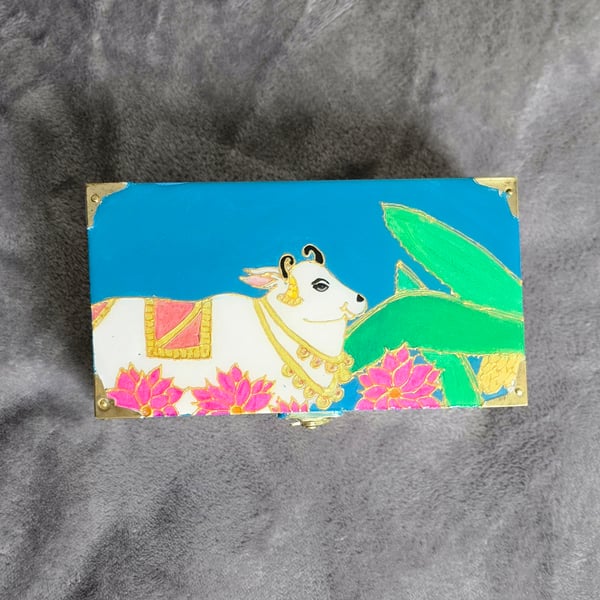 Hand-Painted Wooden Box with Resin Art