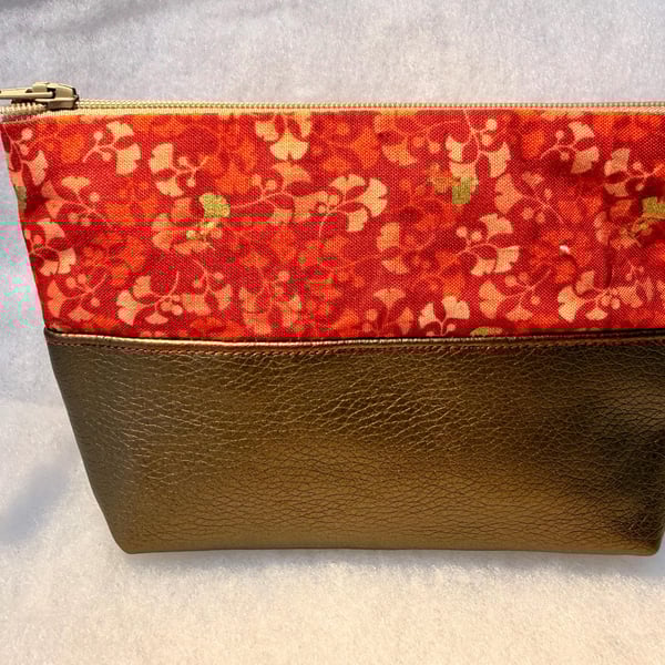 Gold ginkgo - Small zipped pouch for makeup, cosmetics, medication etc...