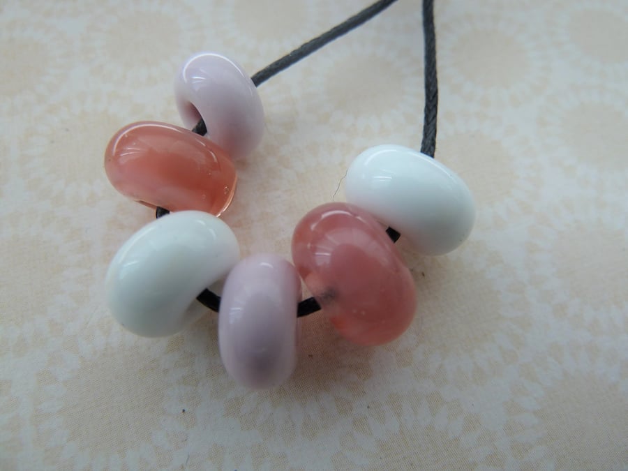 handmade lampwork pink and white spacer beads