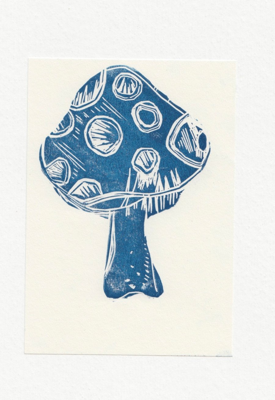 Mushroom Linocut Print. 