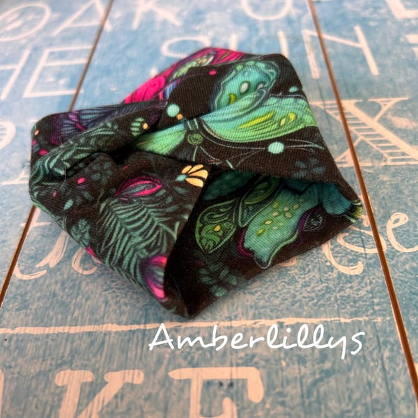 Floral forest butterfly fabric cuff bracelet 
