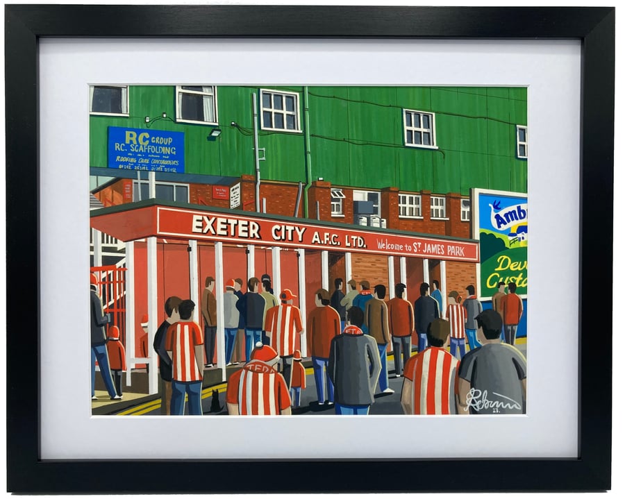 Exeter City F.C, Retro St James Park. High Quality Framed Football Art Print.