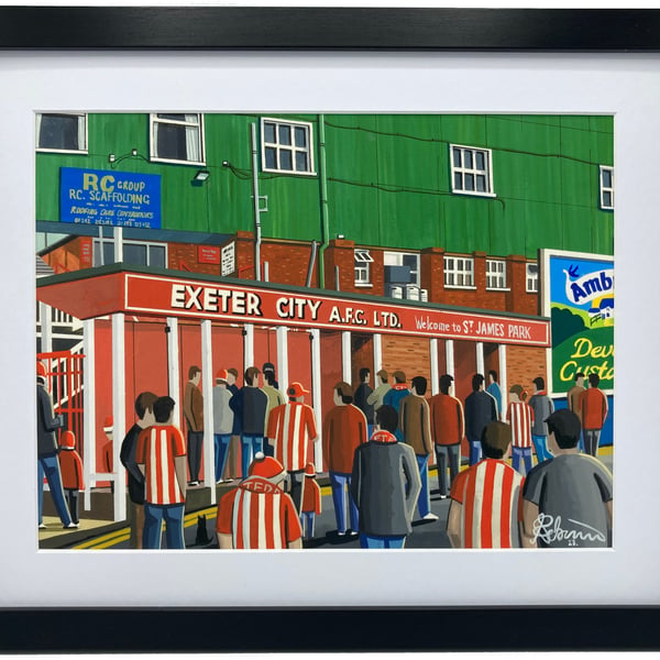 Exeter City F.C, Retro St James Park. High Quality Framed Football Art Print.