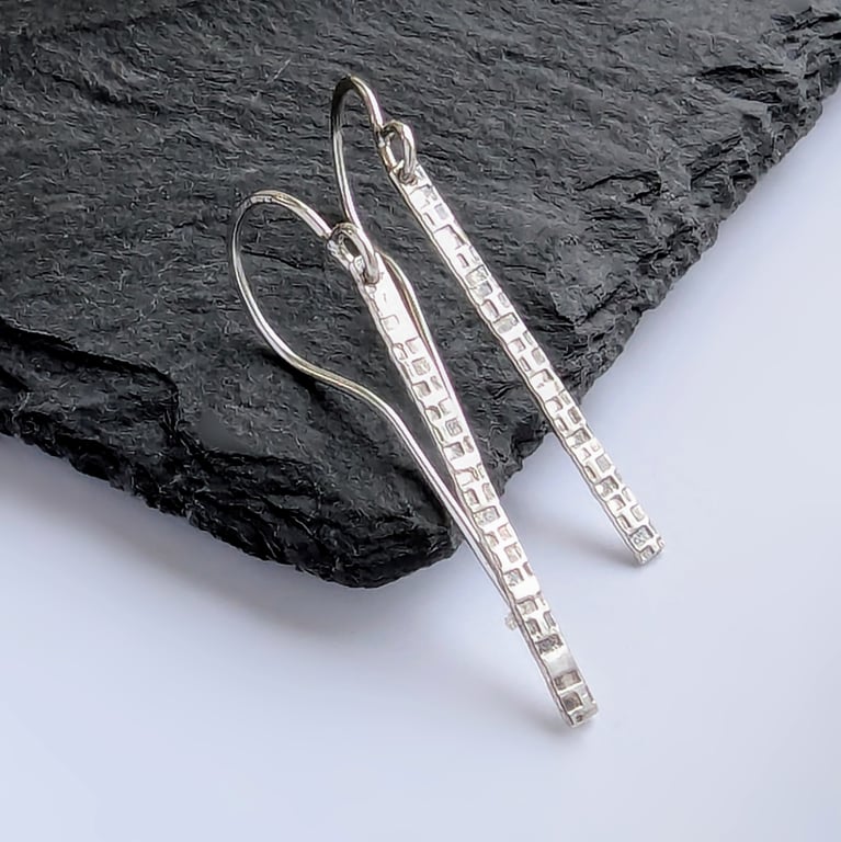 STERLING SILVER Urban Brick Texture Earrings, Handmade Urban Jewellery