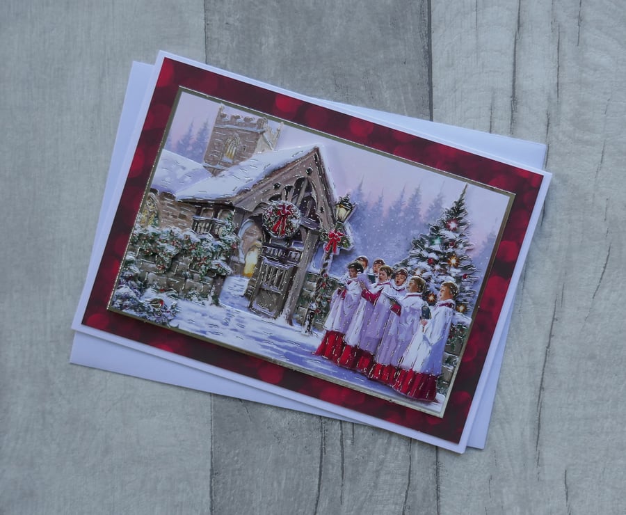 Choirboys outside Church - Decoupage Christmas Card