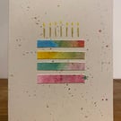 Handmade Birthday Card with Rainbow Multicolour Birthday Cake and Gold Candles