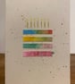 Handmade Birthday Card with Rainbow Multicolour Birthday Cake and Gold Candles