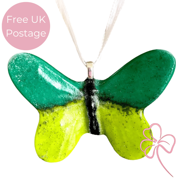 Green Glass Butterfly Hanging Decoration