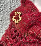 Halo Effect Red Mohair Hand Knitted Triangle Lace Shawl - Image 5