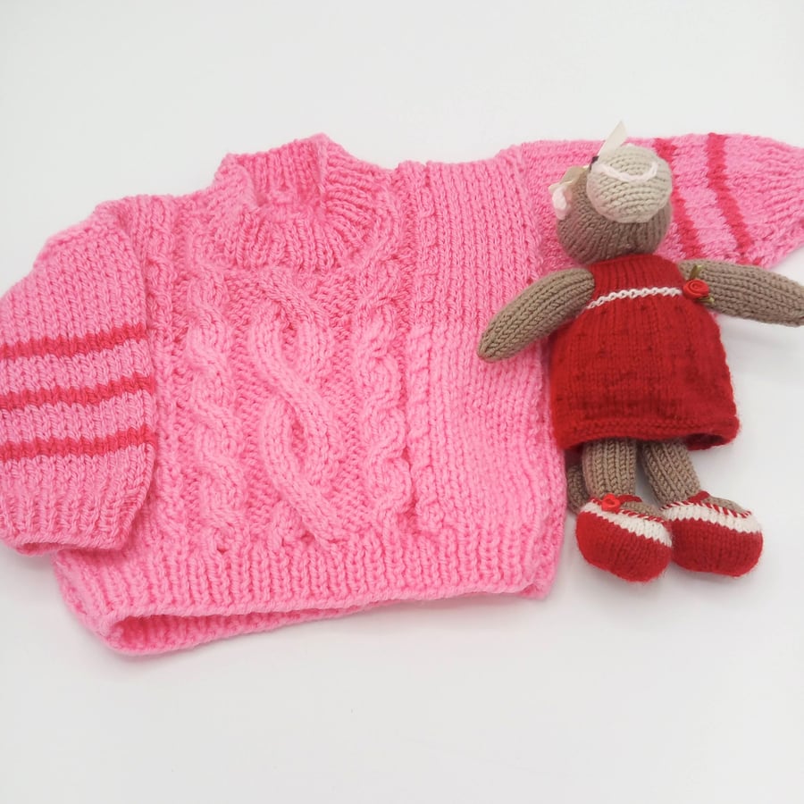 Shades of Pink Hand Knitted Baby's Cabled Sweater, Gift Ideas for Babies